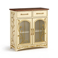 Credenza in Legno con Ante di Vetro Temperato e Decorazioni Floreali
